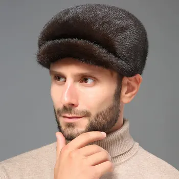

Men's Bomber Hat Winter Warm Genuine Mink Fur Ushanka Snow Caps Luxury Male Cap For Best Christmas Gift