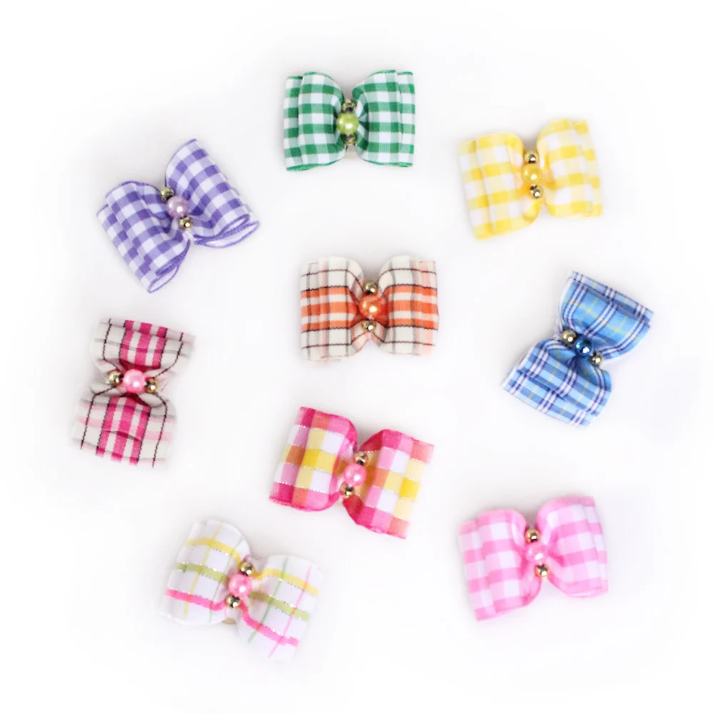 

50 Pcs Handmade Dog Bow Classic Lattice Pattern Ribbon Dog Grooming Bow 6022057 Pet Hair Accessories Wholesale