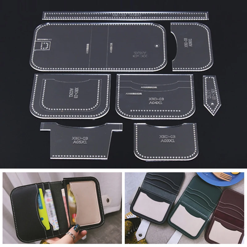

Leather Craft Template Kit Acrylic Short Wallet Card Holder DIY Pattern Stencil Transparent Template Set 10*12*2cm