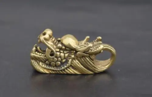 

Chinese Exquisite Copper Brass Bronze Loong Head Small Statue Talisman Pendant
