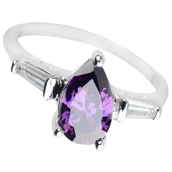 

Pear Purple Stone 6*9mm Semi-precious Stone Sterling Silver AiMolies Ring Q0008P