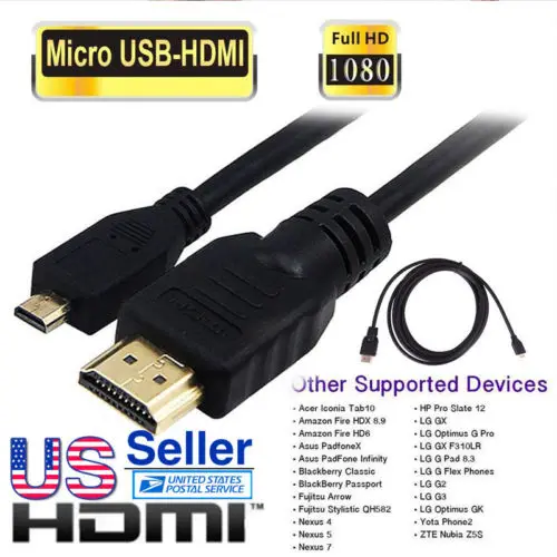 

Micro USB To HDMI 1080p Cable TV AV Adapter 6FT 1.8m Mobile Phones Tablets HDTV