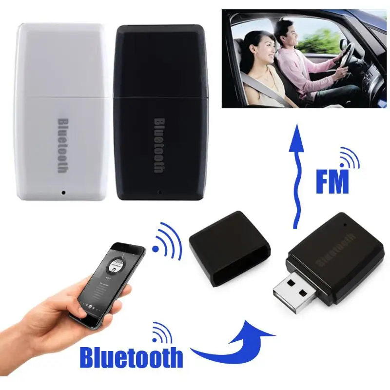 

2in1 Black Or White Wireless Bluetooth Music Audio Receiver A2DP Stereo Car FM Transmitter Bluetooth Music Adapter FM Transmitte