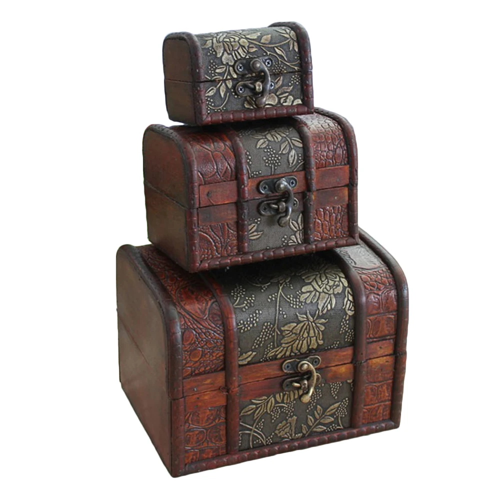 3pcs Jewelry Storage Box Wooden Durable Antique Sundries Box for Girls Women Jewelry Organizer