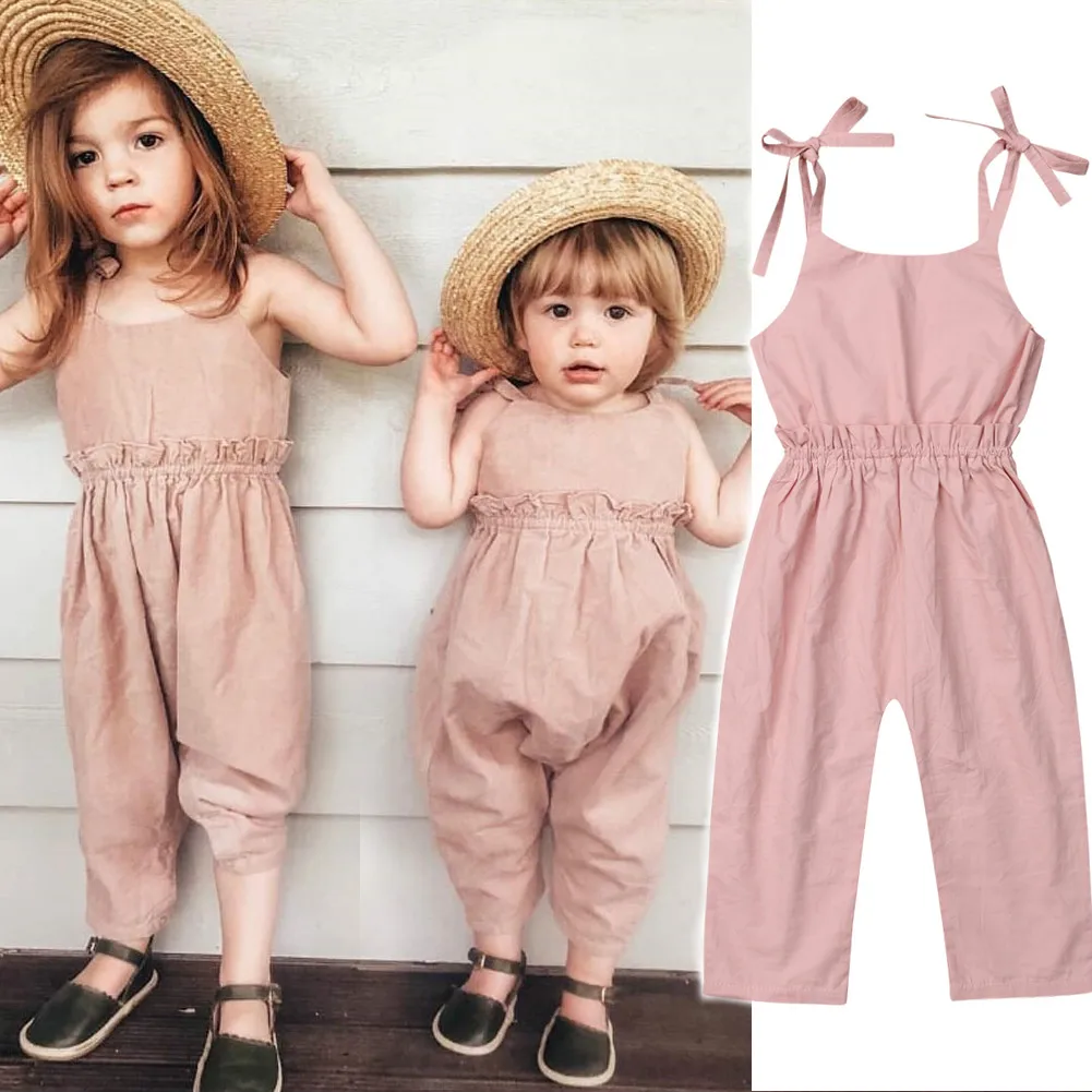 Pudcoco/Детский комбинезон на бретелях для маленьких девочек; летний однотонный розовый комбинезон без рукавов; повседневная детская одежда; одежда для маленьких девочек