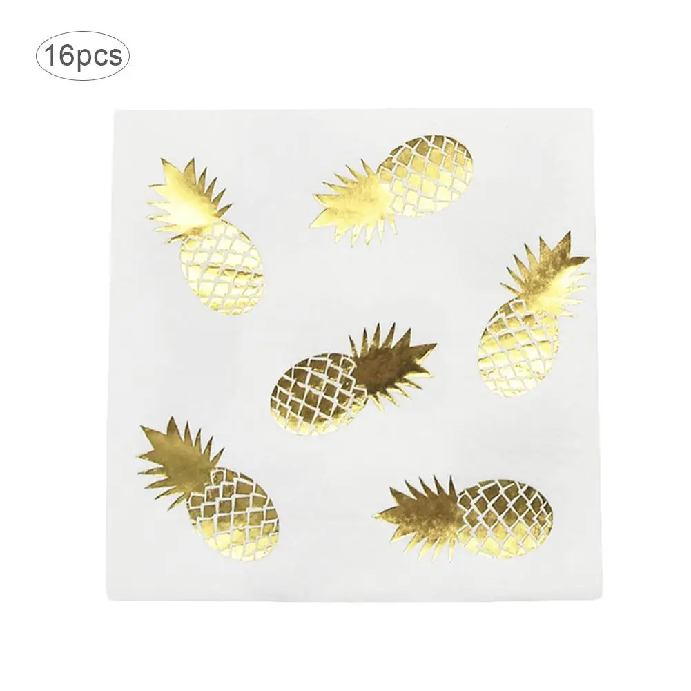 

Bronzing Pineapple Disposable Tableware Paper Cup Tray Towel Cutlery Set Party Holiday Wedding Supplies Decoration Props