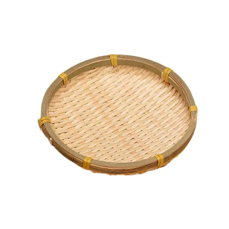 

Round Handmade Woven Bamboo Basket Fruits Vegetables Draining Basket Snack Biscuit Drying Plate (13cm)