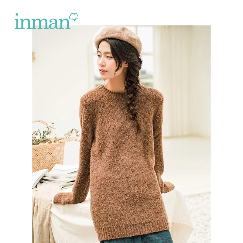 

INMAN Winter Simple Elegant Retro Style Lady Lazy Fashion Long Women Solid Color Pullover Sweater