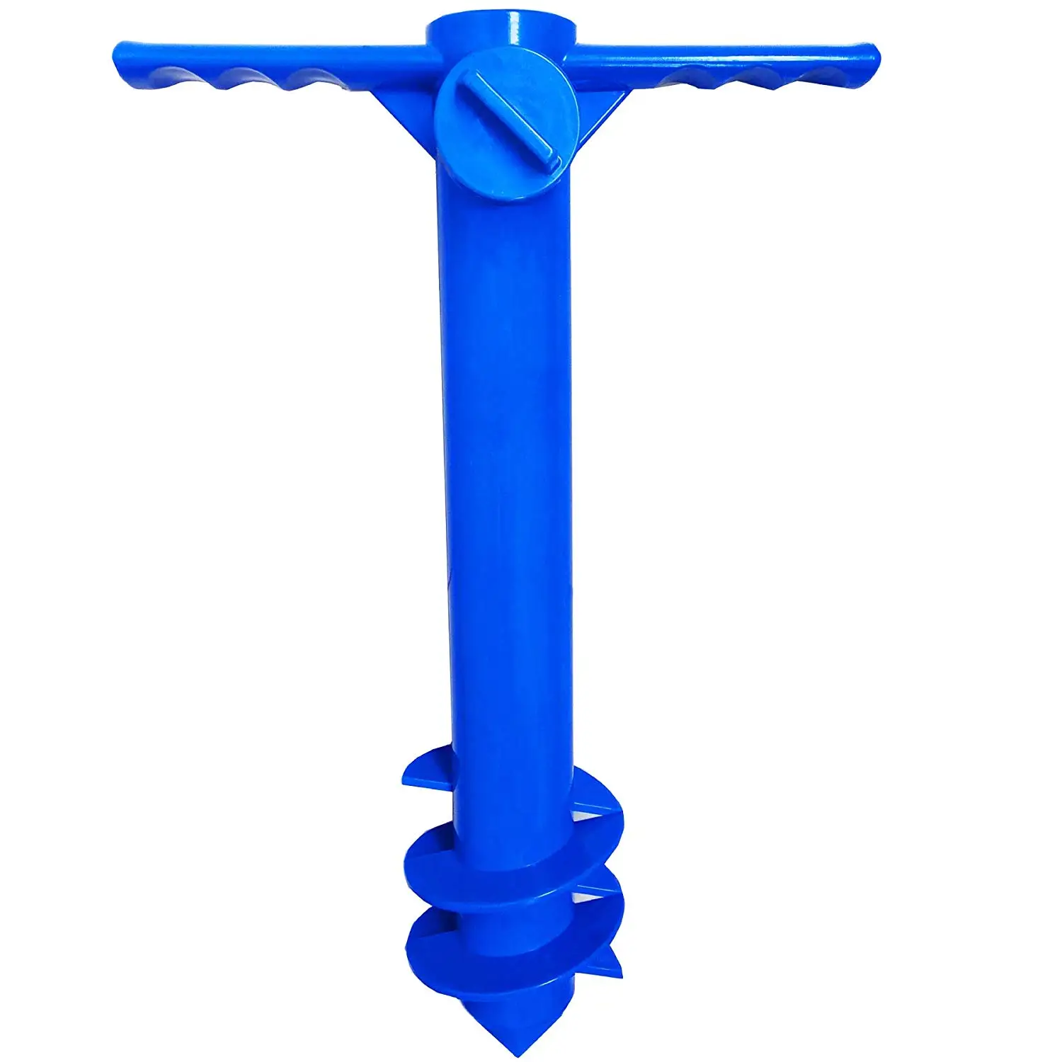 

ELOS-Beach Umbrella Sand Anchor Stand Holder 3-Tier Screw, One Size Fits All Safe Strong Wind (Blue)