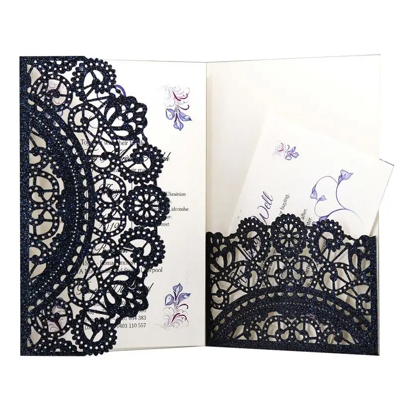  Hollow Invitation Card Letter Out Shell Lace Glitter Powder Invitation Letter 10 Pieces / Pack Wedd - 33006547864