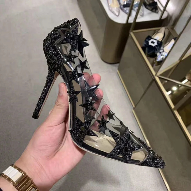 As Piste Stylet Motif Chaussures Étoiles Glitter Transparent Dame Pompes Cristal Bling Mariage Femme Pvc Femmes Pour Pic Parti De wxTq4Sp