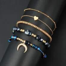 5Pcs/set Colorful Natural Stone Beads Chic Gold Love Heart Moon Hand Chain Bracelet Charm Women Bohemia Bracelet Fashion Jewelry цена 5Pcs/set Colorful Natural Stone Beads Chic Gold Love Heart Moon Hand Chain Bracelet Charm Women Bohemia Bracelet Fashion Jewelry цены онлайн