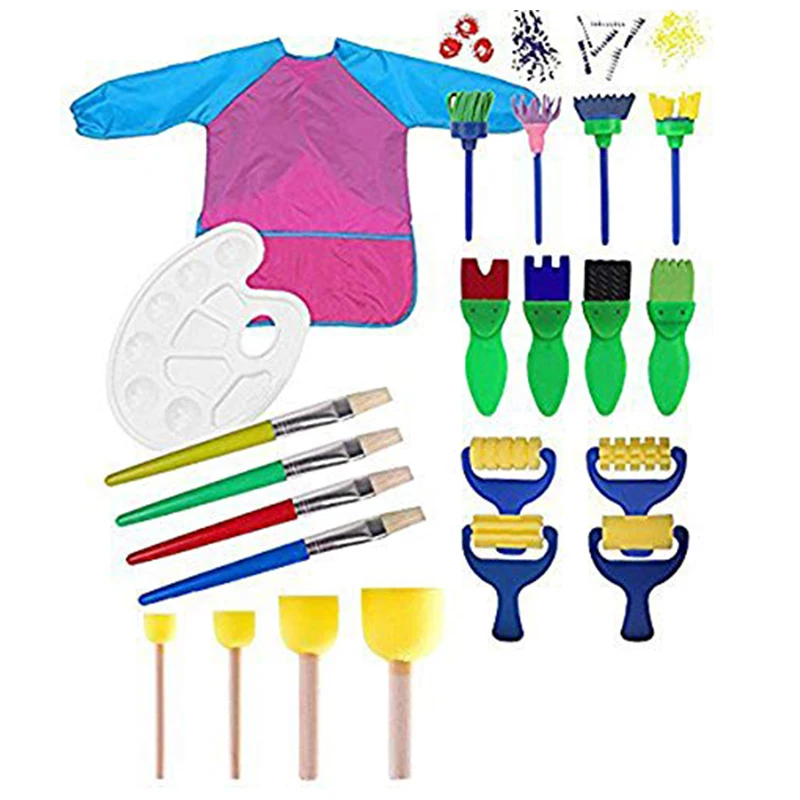 Детский набор инструментов для рисования, чтобы узнать, как сделать поделки, включает в себя кисти для губки, палитру и фартук, 22 шт. Добро