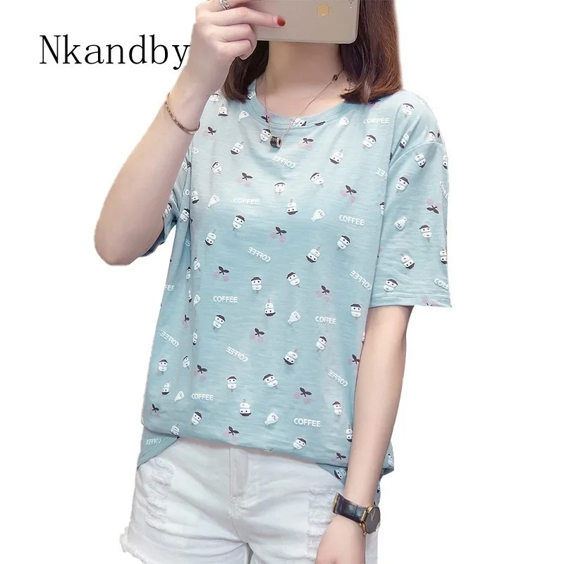 

Plus Size Cotton Summer Tshirt Tops For Women Casual Korean Loose Letter Print Short Sleeve T Shirt Oversize Mujer Funny T-shirt