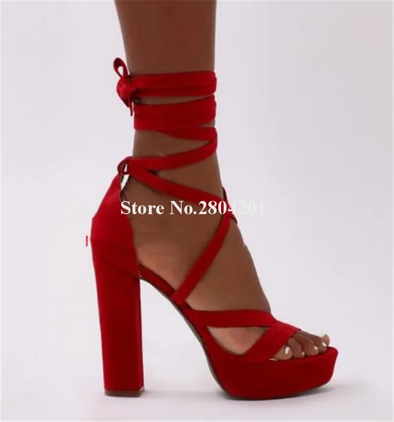 

Women Fashion Open Toe Suede Leather High Platform Gladiator Sandals Yellow Red Strap Cross High Heel Sandals Dress Shoes