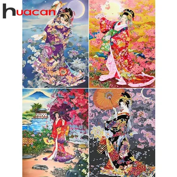 

Huacan Diamond Painting Japanese Girls Rhinestones Pictures Beadwork Diamond Embroidery Full Drill Portrait Diamond Mosaic