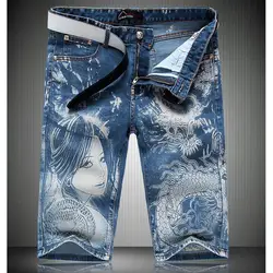 Новые летние джинсовые шорты повседневные Прямые джинсы для мужчин цветной рисунок по колено шорты для мальчиков низ мужские с принтом