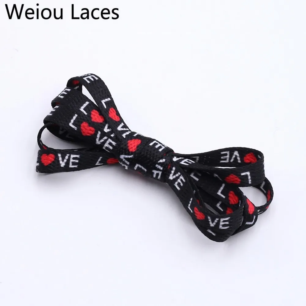 Weiou Flat Single Layer Network Laces With Sublimation Heat Transfer Printed Love Shoelaces Digital Print Black With Metal Tips