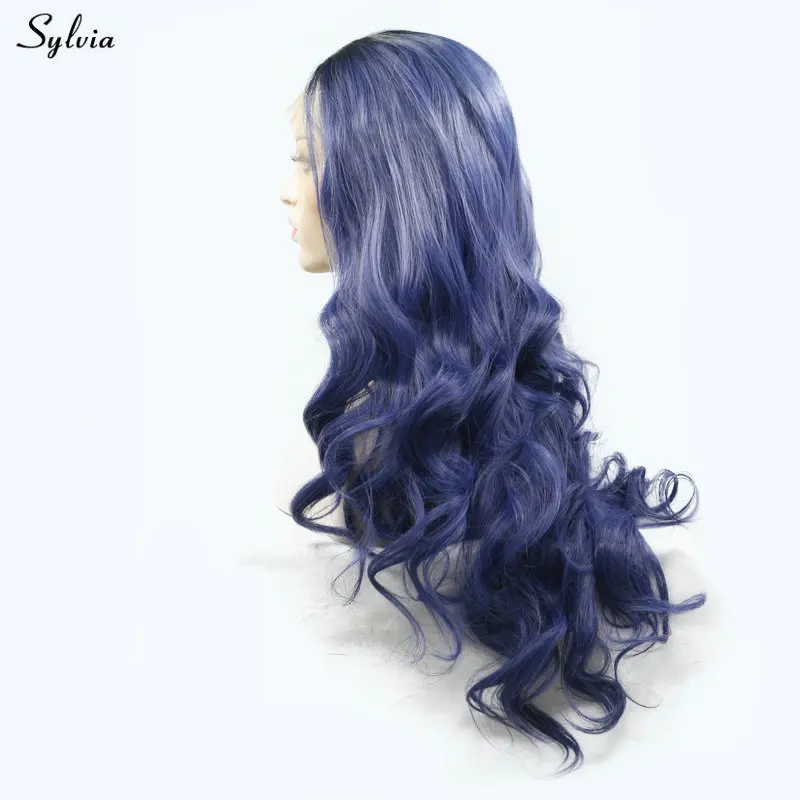 Sylvia натуральный ручной Hairline темно и смешивания цвет синтетические волосы на кружеве Искусственные парики для женщин длинн Вечерние