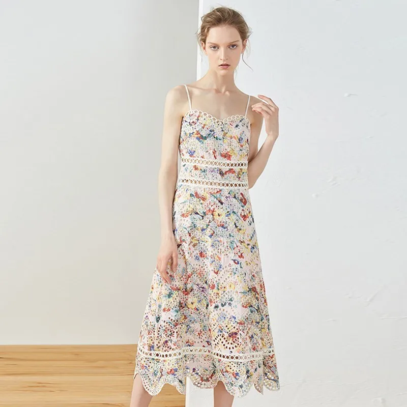 Подиумные платья 2019 женское летнее платье сексуальное на бретельках с цветочной