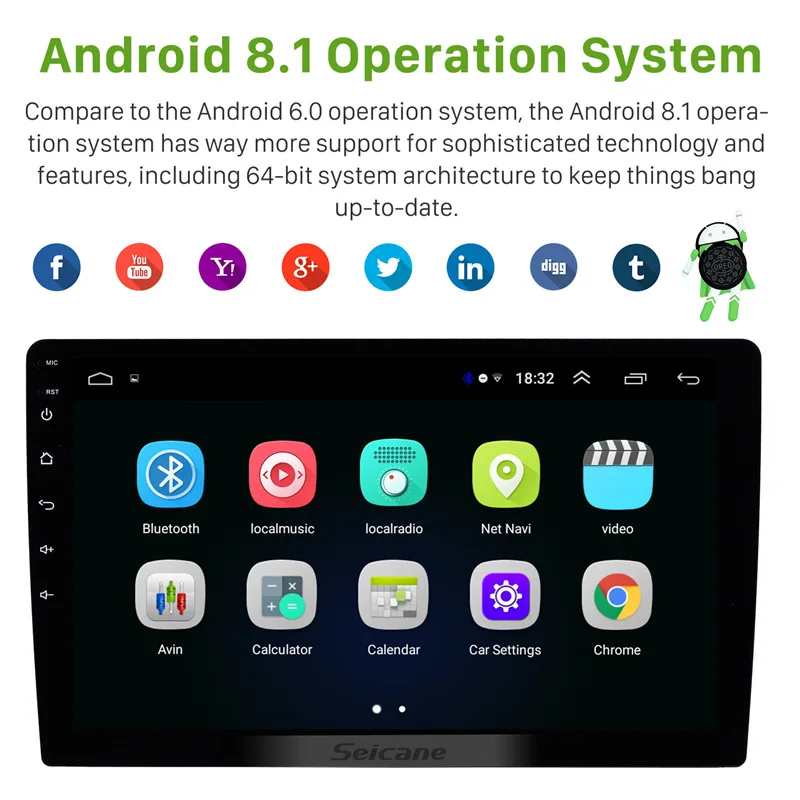 Seicane 10 дюймов 2Din универсальный Android 8 1 gps Navi Стерео мультимедийный плеер аудио