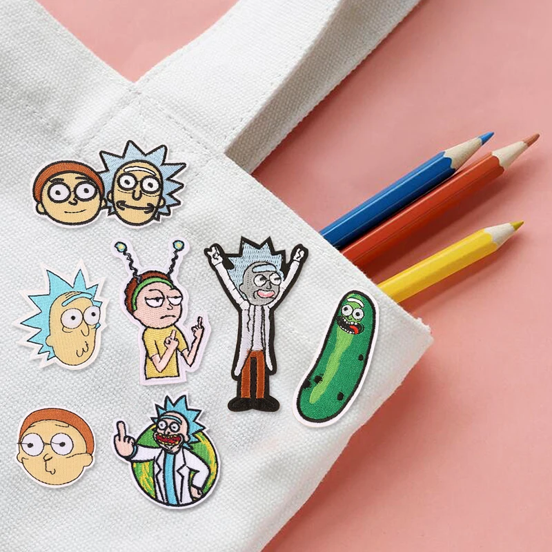 

Funny Cartoon Iron on Patch for Clothes Morty and Rick Clothing Sticker Embroidered Sew on Appliques for Jeans T-shits Parches