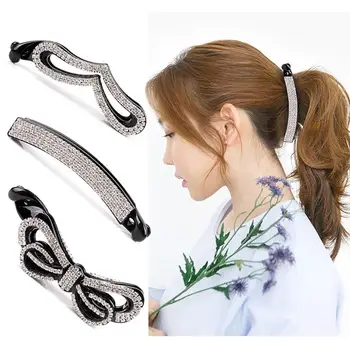 

3pcs Banana Hair Clip Bowknot Fashionable Rhinestone Large Updo Ponytail Hair Claw Ponytail Holder Hair Clip