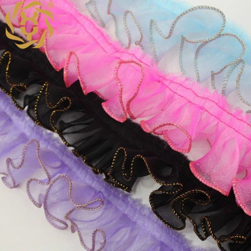 

5.5CM Wide White Black Pleated Chiffon Fold Elastic Tulle Lace Ruffle Trim Ribbon Dress Collar Applique For Sewing Accessories