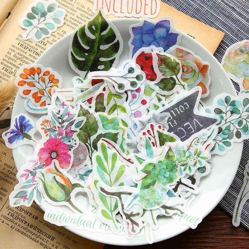 

Washi Paper Set DIY Scrapbook Stickers Cute Calendar Bullet Journal Supplies Stationery Adhesive Food Plant Flower Stickers