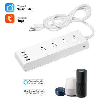 

Smart WIFI Power Strip with 4AC Outlets for Individually Controlled 4 USB Charging Ports Support Phone App Timing Voice Control