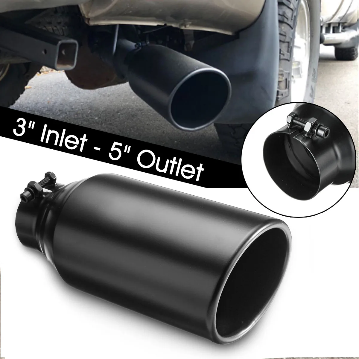 

Universal Car Exhaust Muffler 3" Inlet 5" Outlet Exhaust Tip Tail Pipe Rolled End Angle Cut Tube
