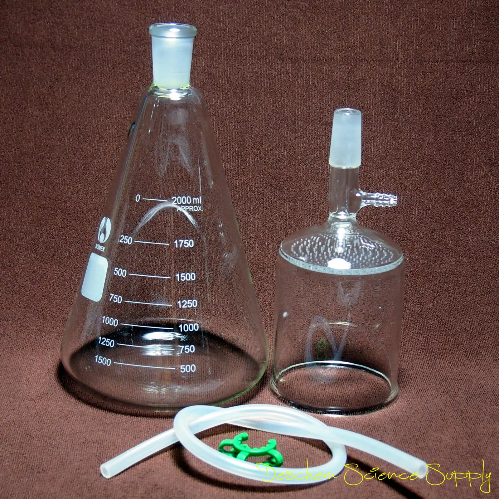 2000ml,Lab Suction Filtration Kit,90mm Buchner Funnel,2 Litre Erlenmeyer Flask
