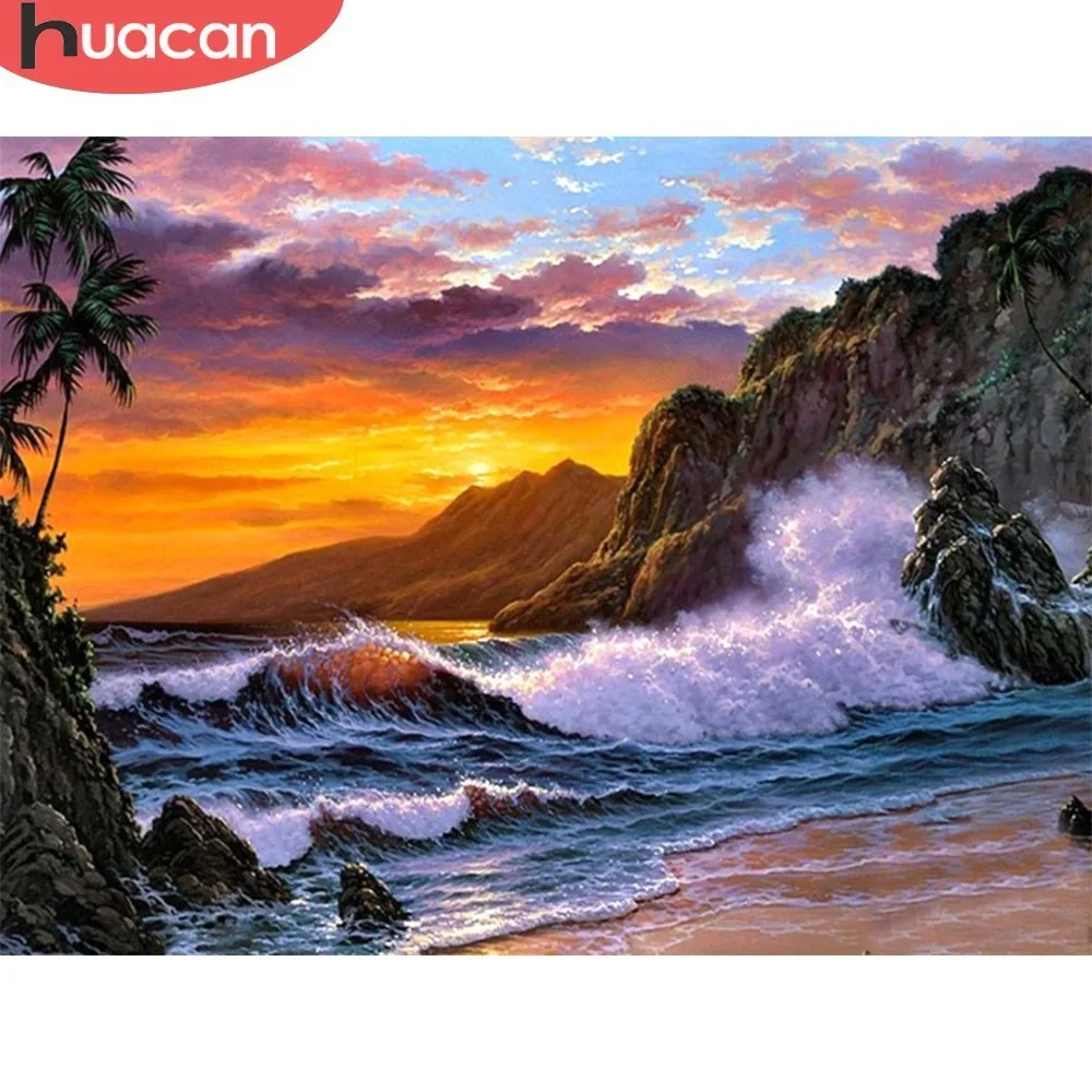 

HUACAN Diamond Painting Landscape Picture Of Rhinestone Seaside 5D DIY Diamond Embroidery Full Square Mosaic Home Decor