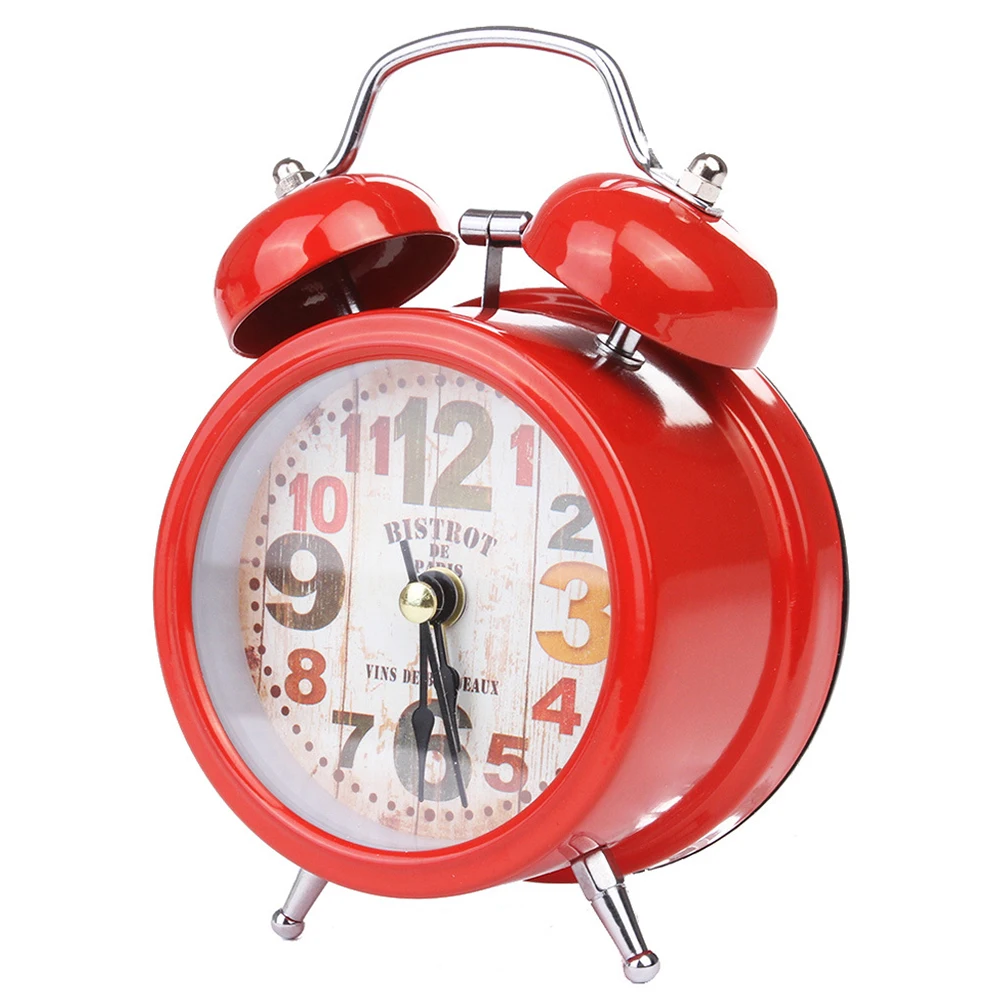  Mini Household Vintage Retro Alarm Clock Round Number Dual Bell Loud Desk Table Alarm Clock Office 