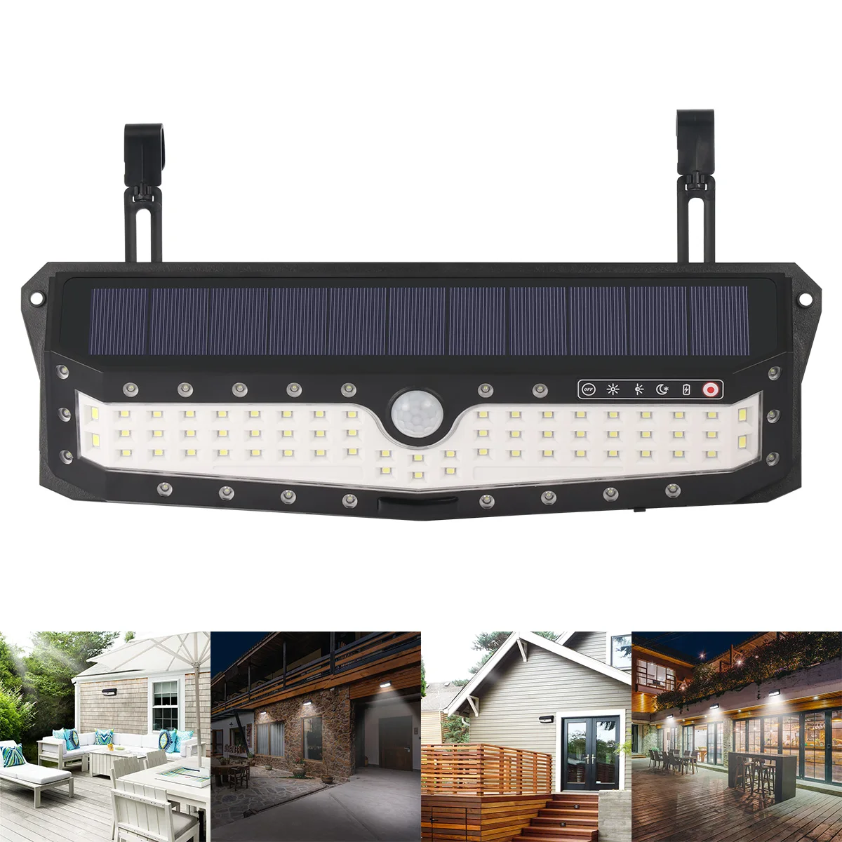 

79LED Motion Sensor LED Solar Light Outdoor Waterproof Solar Power Wall Lamp USB 4 Modes Security Night Light White Light