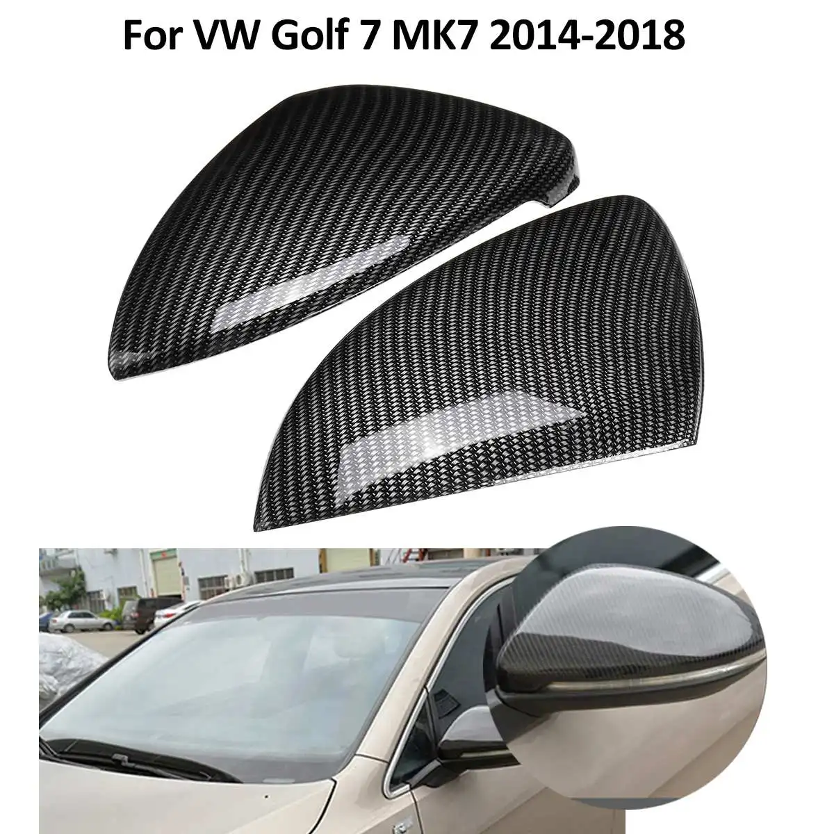 2Pcs Carbon Fiber Car Style Rearview Mirror Cover Trim For VW Golf 7 MK7 2014 - 2018 Rear View Mirror Case Covers Caps 2Pcs Carbon Fiber Car Style Rearview Mirror Cover Trim For VW Golf 7 MK7 2014 - 2018 Rear View Mirror Case Covers Caps