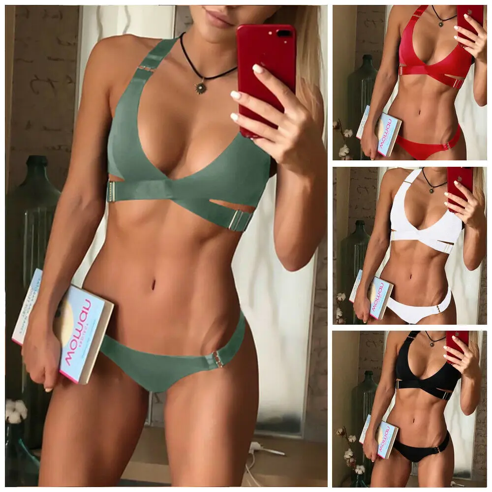 

2019 New Style Fashion Hot Women‘’s Two-Piece Suits Solid Bandage Push-Up Low Waist Padded Swimwear Swimsuit Bathing Hot