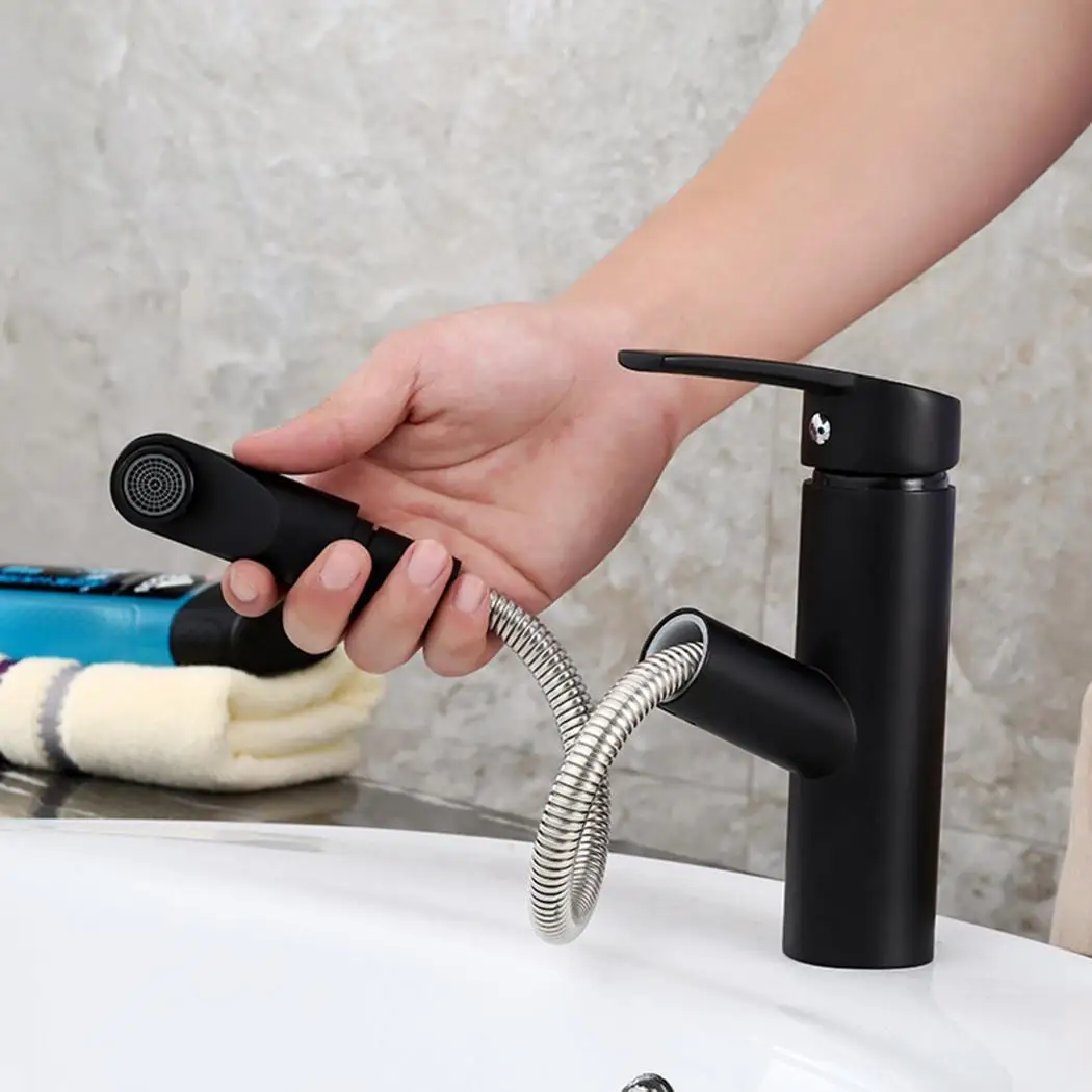 

Single Handle Pull Out Sprayer Faucet Durable Practical Anti-rust Household Single Handle Pull Black Out Sprayer Home Faucet