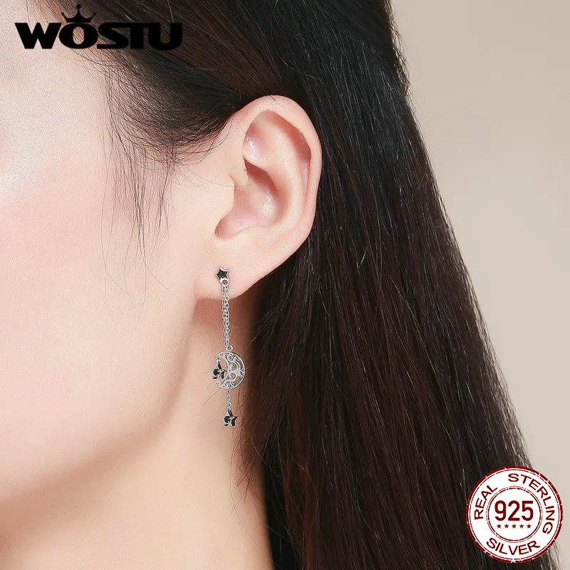 Женские серьги подвески WOSTU из 100% серебра 925 пробы с Луной и звездами для помолвки