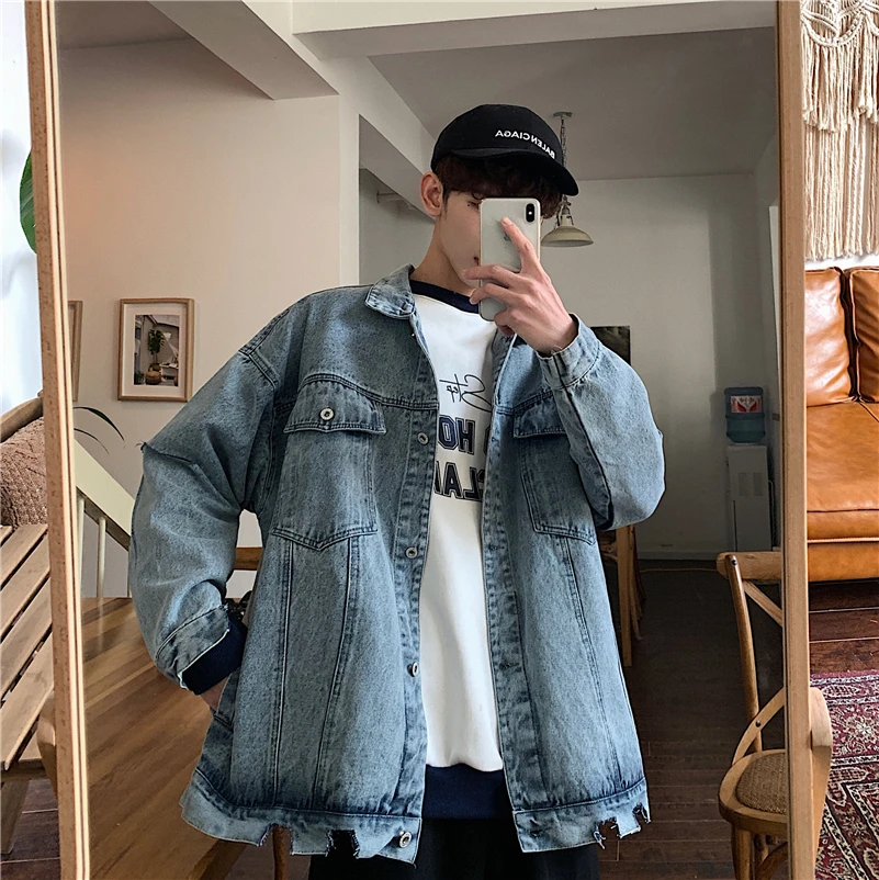 2019 Korean Style Men's Cowboy Streetwear Bomber Denim Jacket Male Loose Coats Fashion Trend Work Clothes Blue Windbreaker M-2XL 2019 Korean Style Men's Cowboy Streetwear Bomber Denim Jacket Male Loose Coats Fashion Trend Work Clothes Blue Windbreaker M-2XL