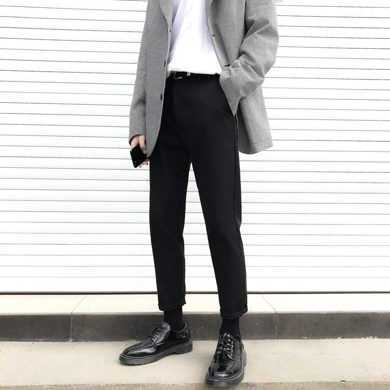 

Men's Trousers 19 Spring New Youth Popular Wild Solid Color Casual Pants Nine Points Slim Trousers Student Casual Men's Clothing