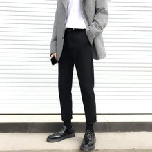 Men's Trousers 19 Spring New Youth Popular Wild Solid Color Casual Pants Nine Points Slim Trousers Student Casual Men's Clothing