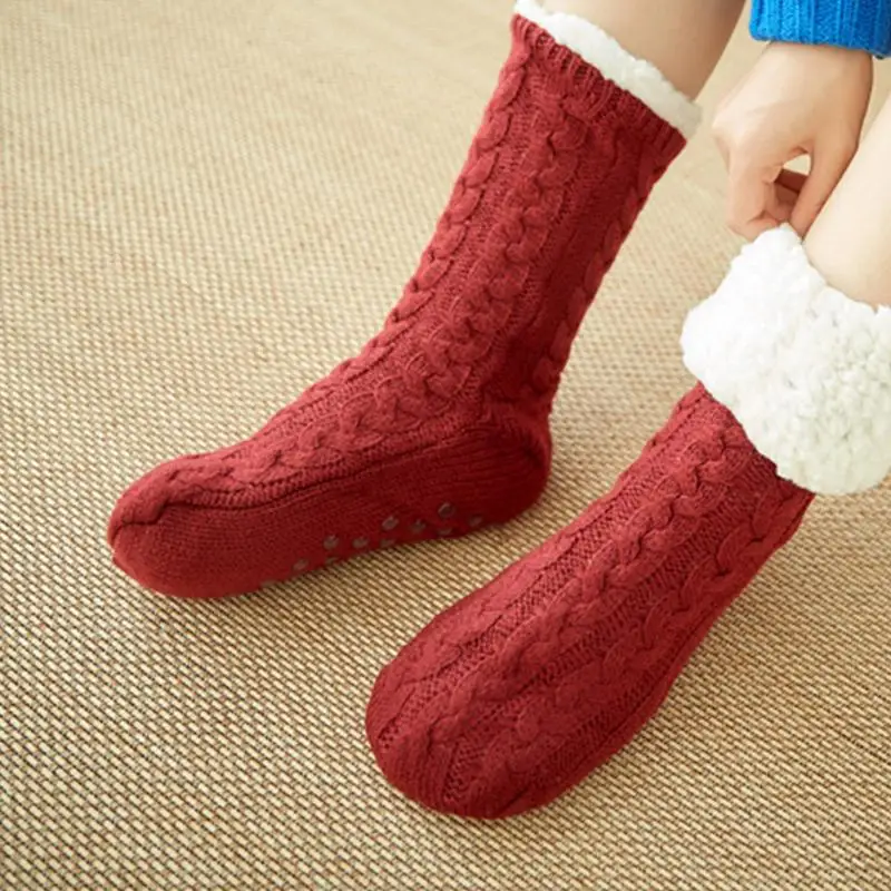 

High Quality Winter Knitted Socks Thickening Outdoor Riding Non-Slip Slipper Fluffy Warm Socks Nylon Hosiery Sock For Home