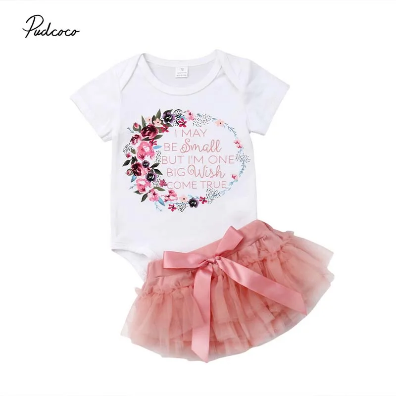 

2019 Brand Kid Baby Girl Clothes Toddler Princess Floral Romper Tops+Tutu Tutu Skirts 2PCS Outfit New Summer Lovely Clothing Set