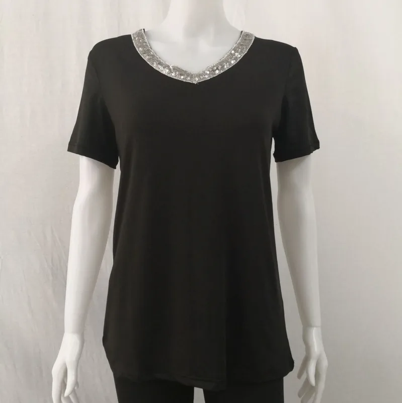 Sequined T-shirts Women T Shirts Short Sleeve Plus Size 4XL 5XL Summer Top V Neck Casual TShirt Femme Tees Camiseta Feminista Sequined T-shirts Women T Shirts Short Sleeve Plus Size 4XL 5XL Summer Top V Neck Casual TShirt Femme Tees Camiseta Feminista