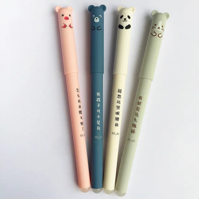 4pcs Panda, Mouse, Bear & Pig Blue Ink Gel Pen 4