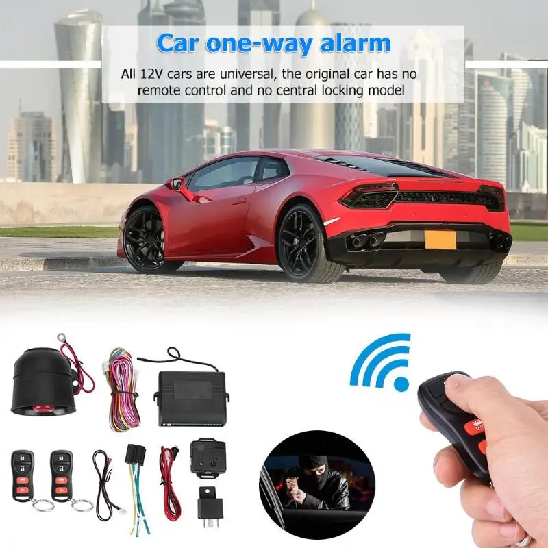 

VODOOL One-Way 12V Car Vehicle Alarm System Anti Theft Burglar Protection Security System Keyless Entry Siren 2 Remote Control