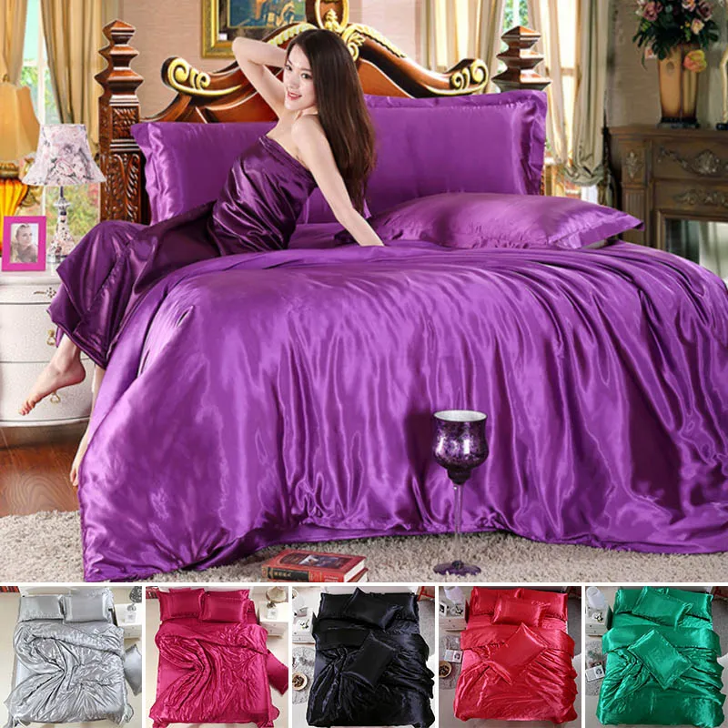 

Bedding Sets 100% Pure Satin Silk Duvet Cover 3Pcs/4Pcs Home Textile 1 Set Pillowcases Bedclothes Soft