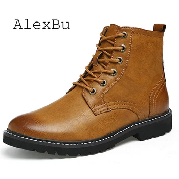 

AlexBu Autumn Winter Man Genuine Leather Shoes Men Ankle Martin Boots Men Work Office Shoes Luxury Brand Ankle Leather Boots