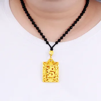 

Latest Gold Charms Necklace designs Keep Color Vietnam Alluvial Gold Dragon Square Pendant Necklace